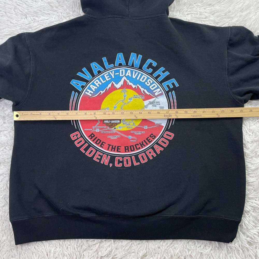 Harley Davidson Sweater Mens XL Black Full Zip Hoodie Avalanche Golden Colorado - Picture 11 of 13
